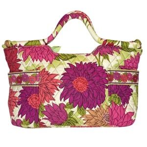 Vera Bradley Quilted Floral Shoulder Bag Morgan Bag in Hello Dahlia Green Pink